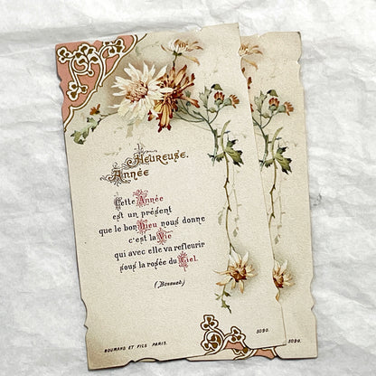 1900s - Vintage French New Year Card - Floral Art - Boumard et Fils Paris - Religious Quote - Antique Ephemera - Collectible Greeting Cards