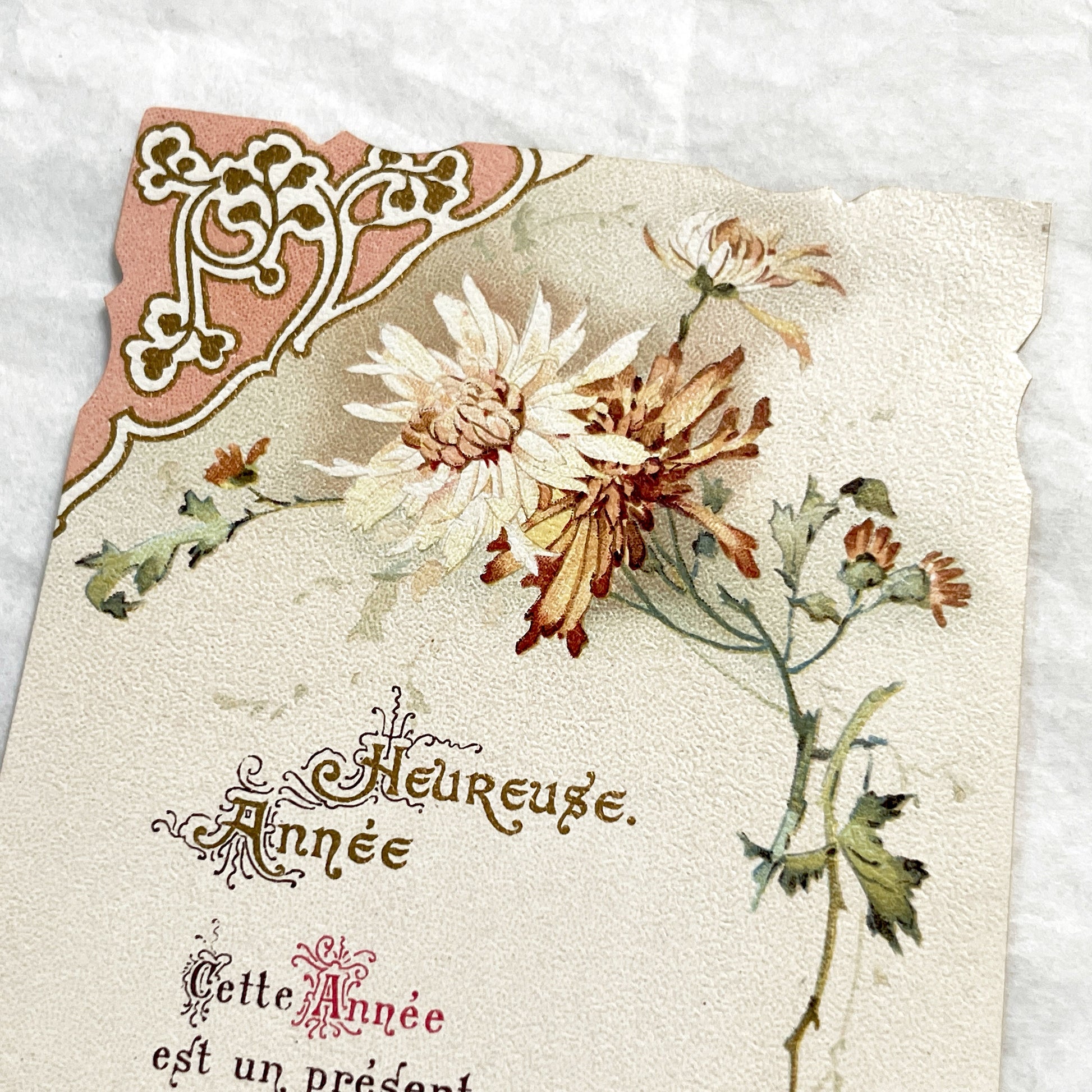 1900s - Vintage French New Year Card - Floral Art - Boumard et Fils Paris - Religious Quote - Antique Ephemera - Collectible Greeting Cards