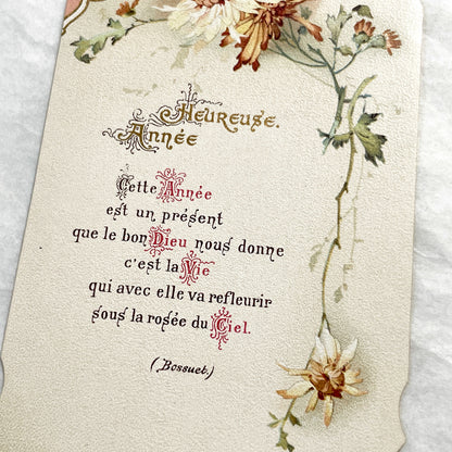 1900s - Vintage French New Year Card - Floral Art - Boumard et Fils Paris - Religious Quote - Antique Ephemera - Collectible Greeting Cards