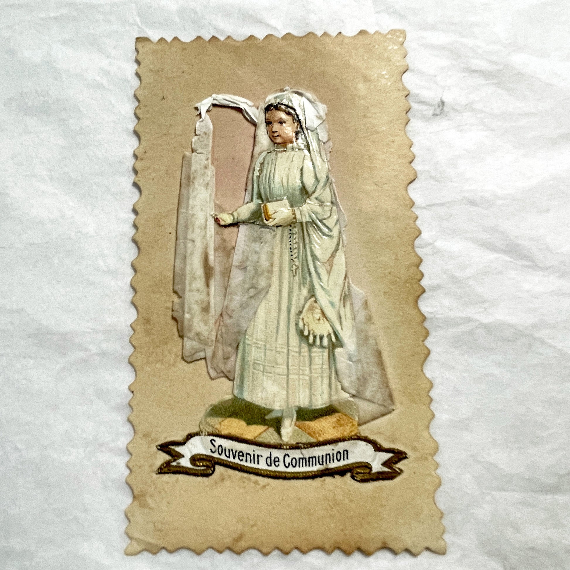 1900s - Antique First Communion Chromo Card - Vintage Religious Devotional Souvenir - Historical Ephemera for Crafting and Collecting