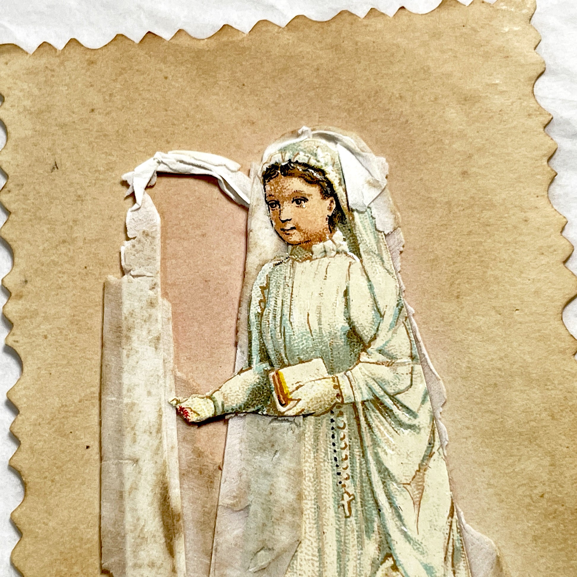 1900s - Antique First Communion Chromo Card - Vintage Religious Devotional Souvenir - Historical Ephemera for Crafting and Collecting