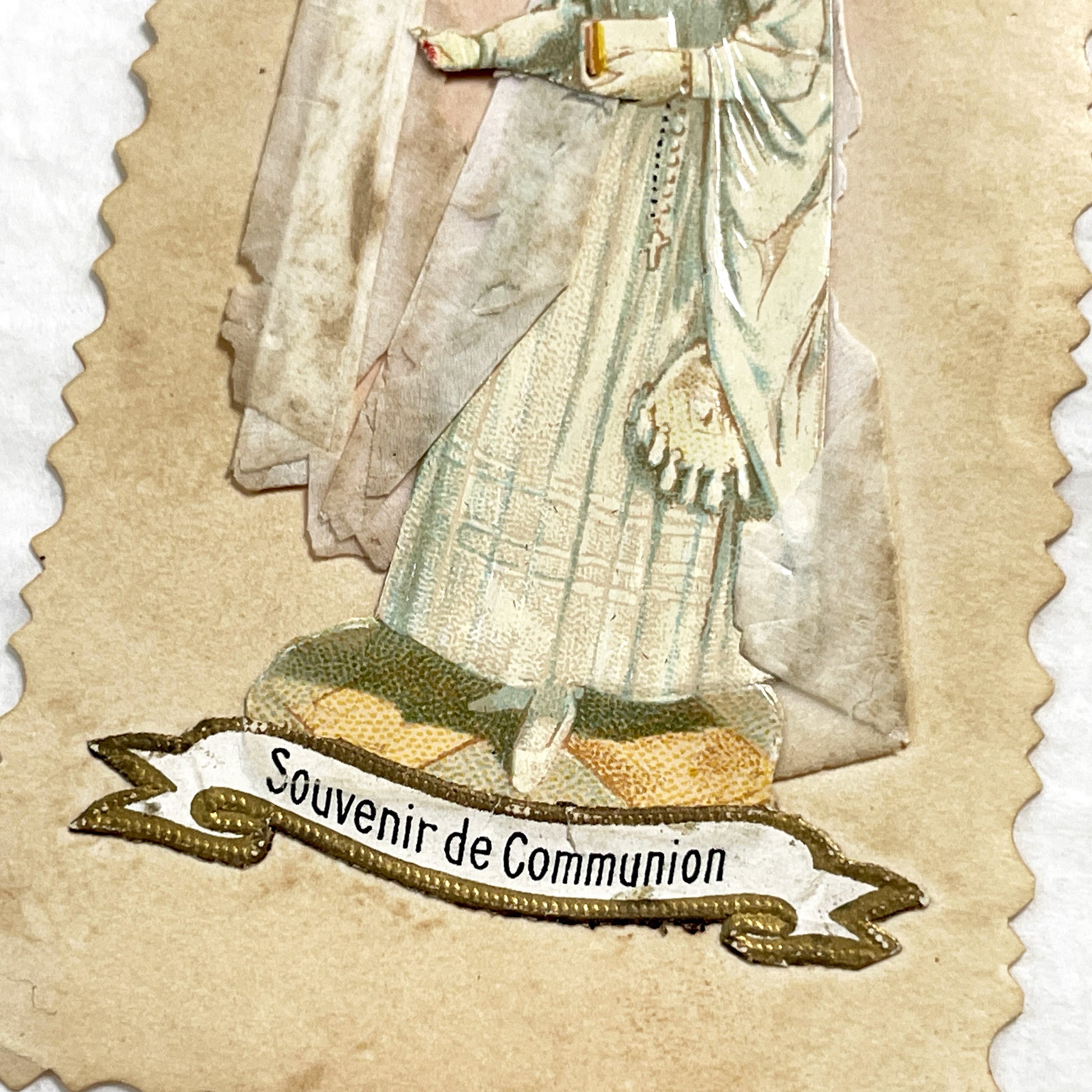 1900s - Antique First Communion Chromo Card - Vintage Religious Devotional Souvenir - Historical Ephemera for Crafting and Collecting
