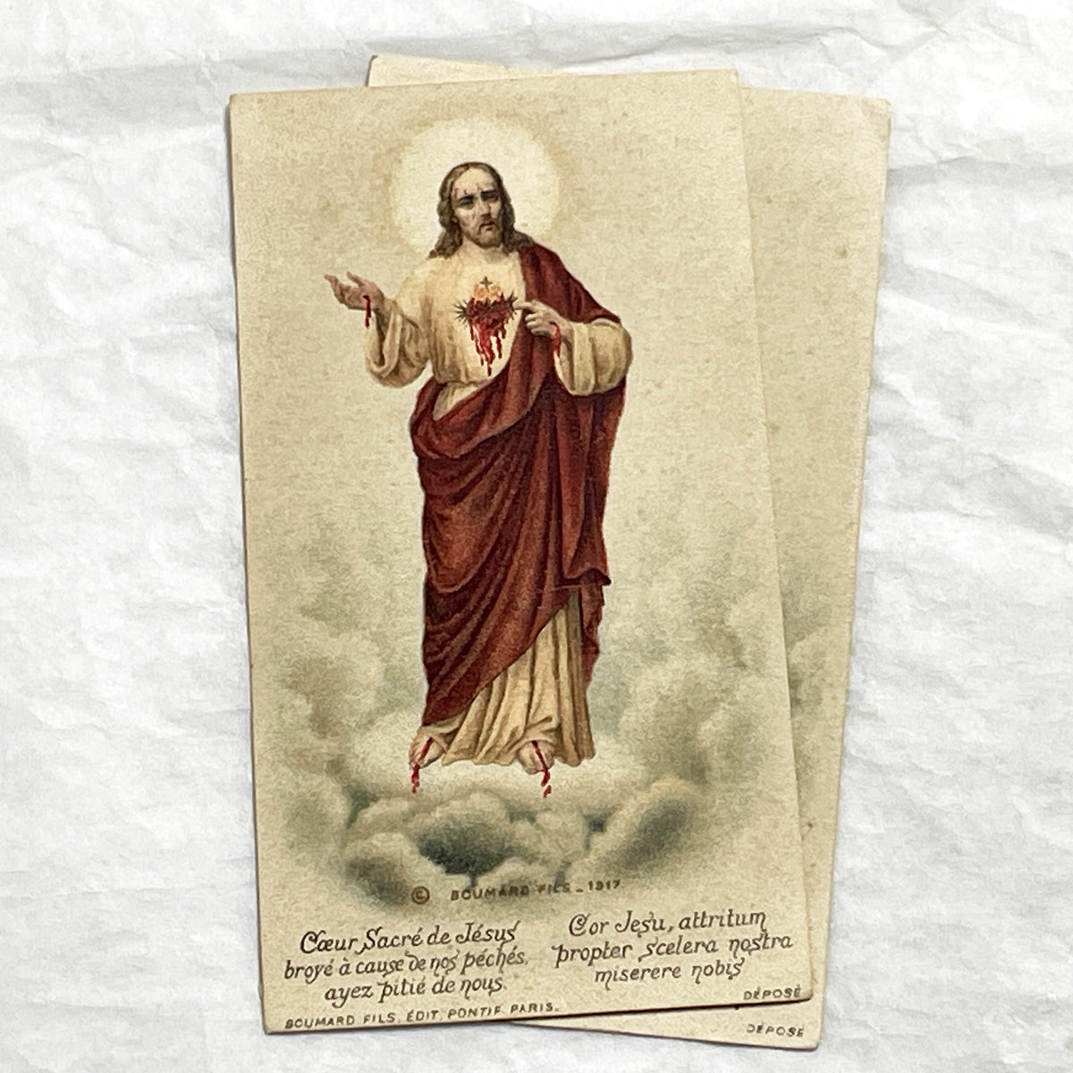 1910s - Antique French Prayer Card - Sacred Heart of Jesus Image - Religious Ephemera - Collectible Catholic Devotional Item