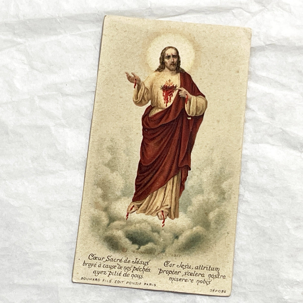 1910s - Antique French Prayer Card - Sacred Heart of Jesus Image - Religious Ephemera - Collectible Catholic Devotional Item