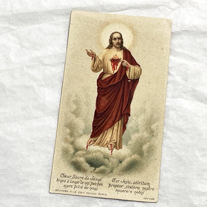1910s - Antique French Prayer Card - Sacred Heart of Jesus Image - Religious Ephemera - Collectible Catholic Devotional Item