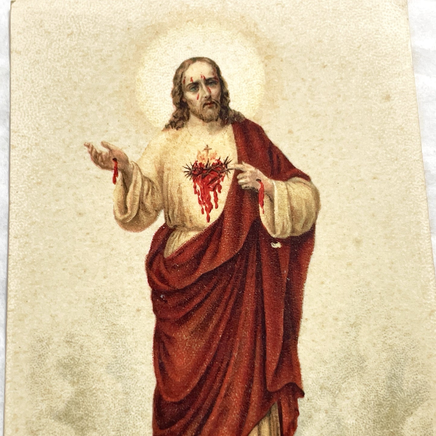 1910s - Antique French Prayer Card - Sacred Heart of Jesus Image - Religious Ephemera - Collectible Catholic Devotional Item