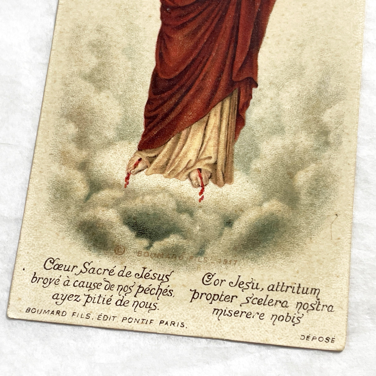 1910s - Antique French Prayer Card - Sacred Heart of Jesus Image - Religious Ephemera - Collectible Catholic Devotional Item