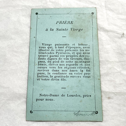 1900s - Vintage French Religious Holy Card - Our Lady of Lourdes - Immaculate Conception - Dried Flowers Memento - Pilgrimage Ephemera