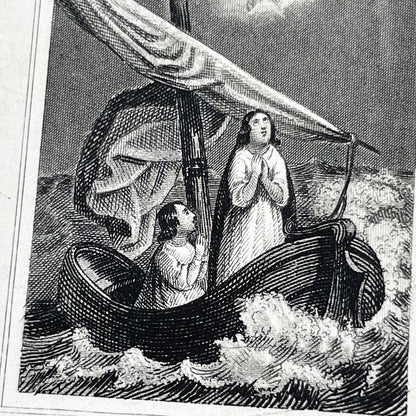Late 19th - Vintage Religious Print - Divine Intervention During a Storm - Jesus and Angels Appearing to Seafarers - French Text