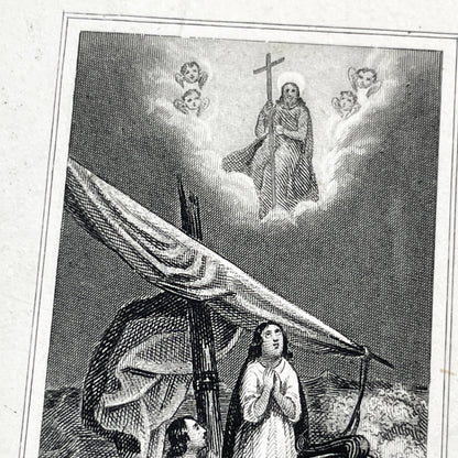 Late 19th - Vintage Religious Print - Divine Intervention During a Storm - Jesus and Angels Appearing to Seafarers - French Text