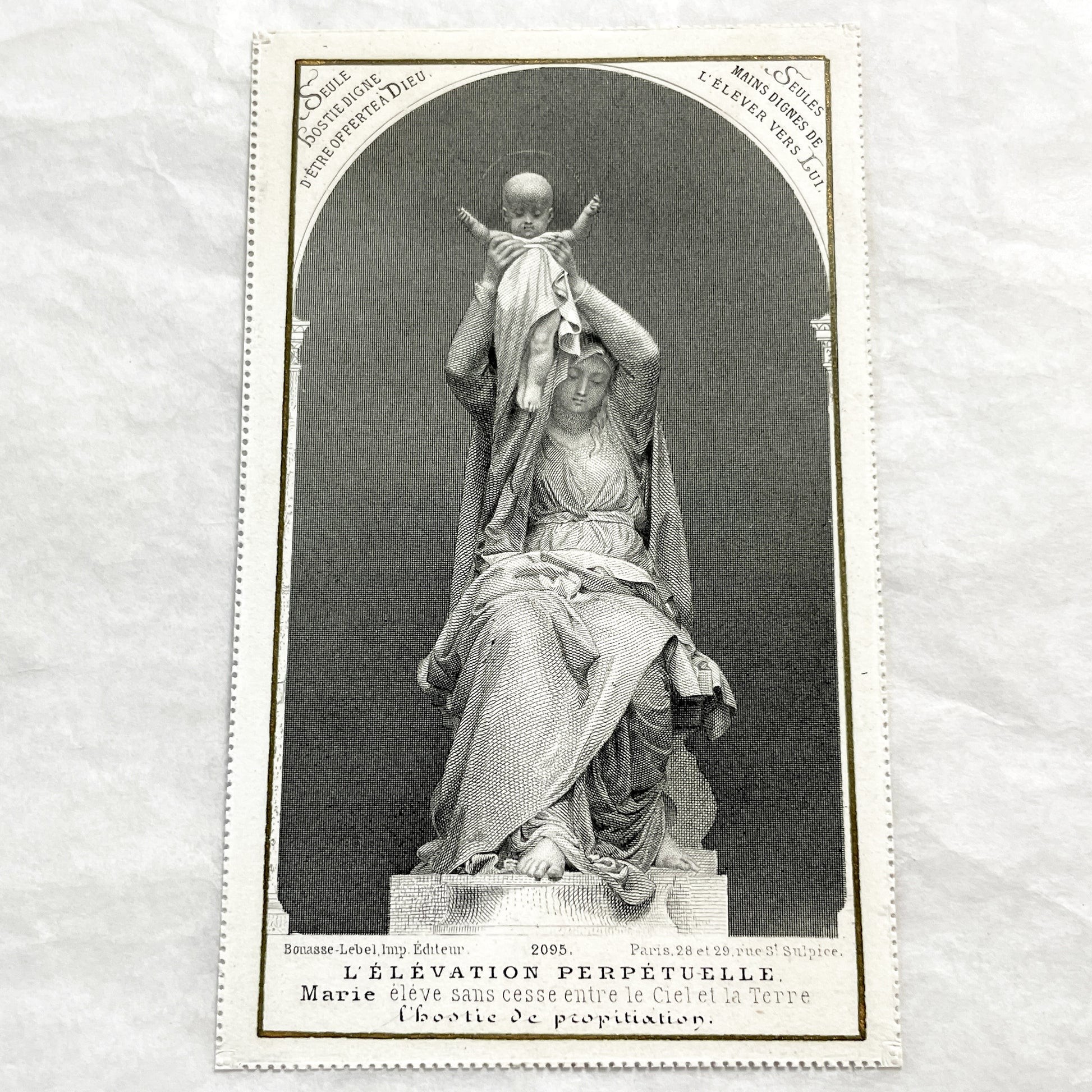 1900s - Antique French Religious Holy Card - Engraving of Virgin Mary and Infant Jesus - Devotional Art - Christian Collectible