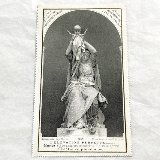 1900s - Antique French Religious Holy Card - Engraving of Virgin Mary and Infant Jesus - Devotional Art - Christian Collectible