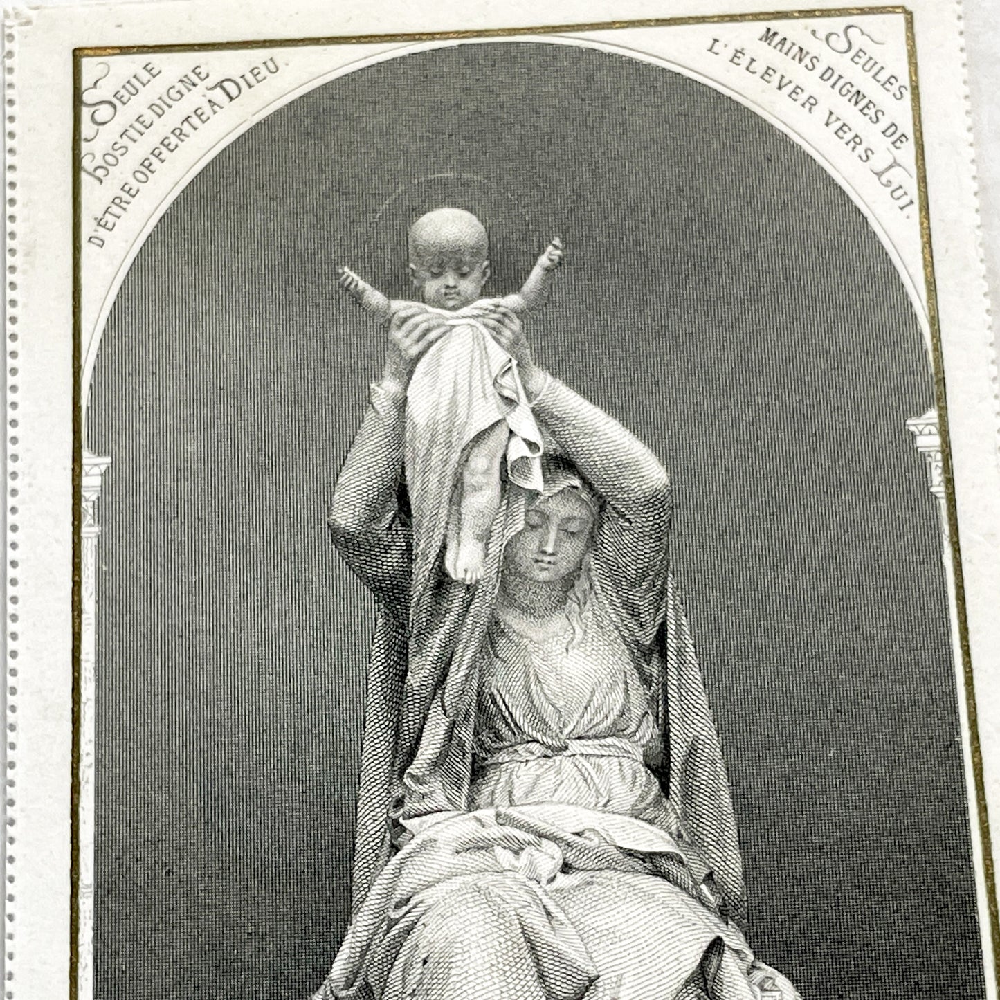 1900s - Antique French Religious Holy Card - Engraving of Virgin Mary and Infant Jesus - Devotional Art - Christian Collectible