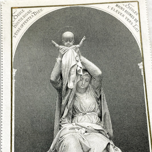 1900s - Antique French Religious Holy Card - Engraving of Virgin Mary and Infant Jesus - Devotional Art - Christian Collectible