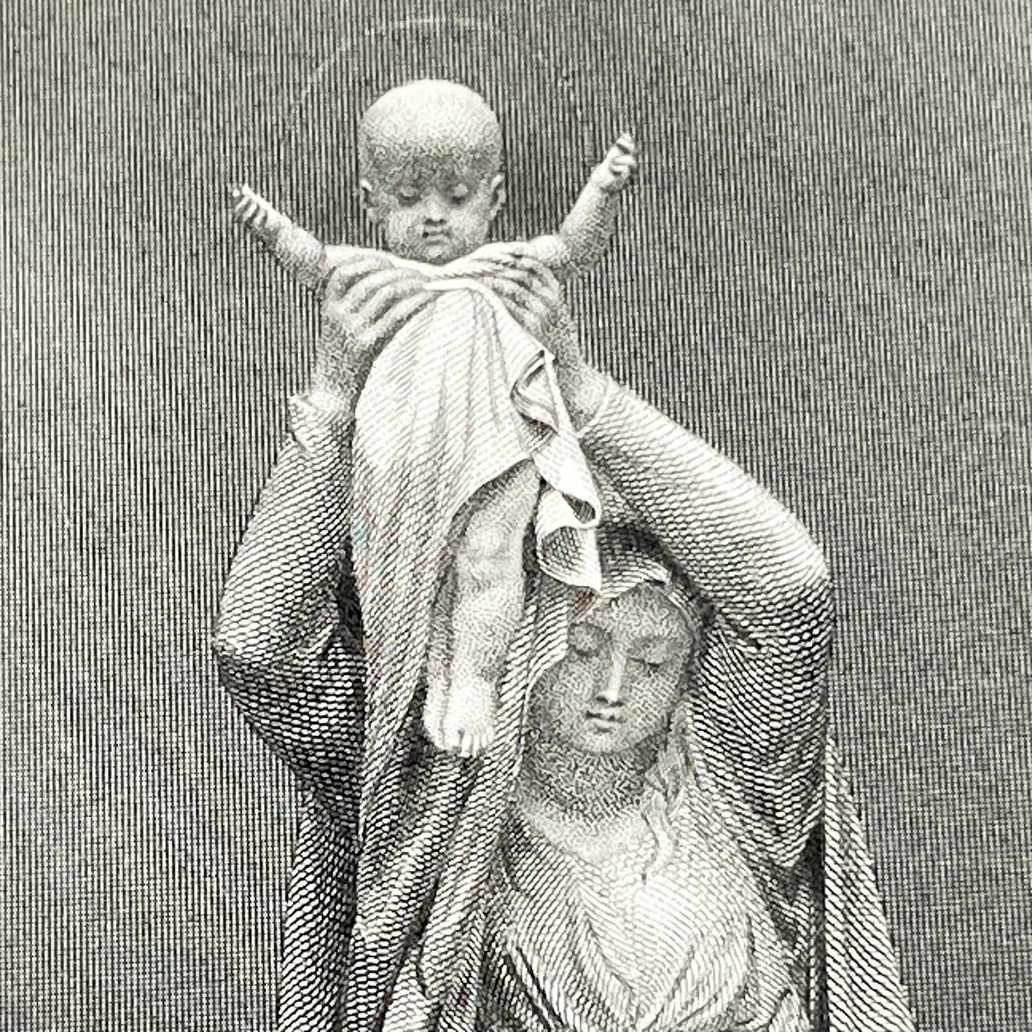 1900s - Antique French Religious Holy Card - Engraving of Virgin Mary and Infant Jesus - Devotional Art - Christian Collectible