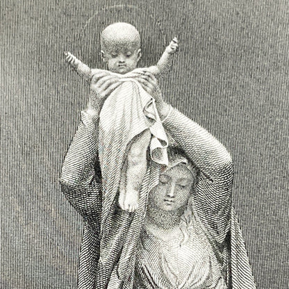 1900s - Antique French Religious Holy Card - Engraving of Virgin Mary and Infant Jesus - Devotional Art - Christian Collectible