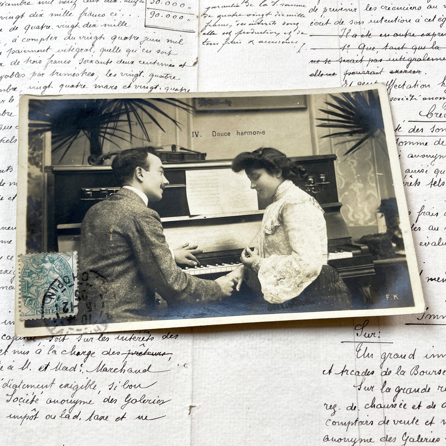 1900s - Vintage French Paris Postcard - Romantic Couple at Piano - Music Lovers - Early 20th Century Photo - Historical Ephemera