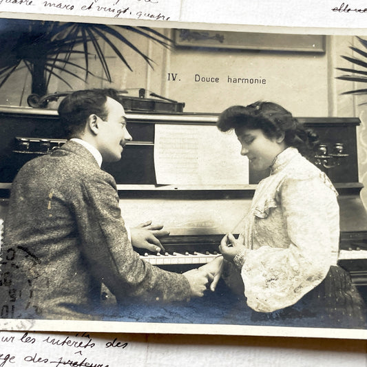 1900s - Vintage French Paris Postcard - Romantic Couple at Piano - Music Lovers - Early 20th Century Photo - Historical Ephemera