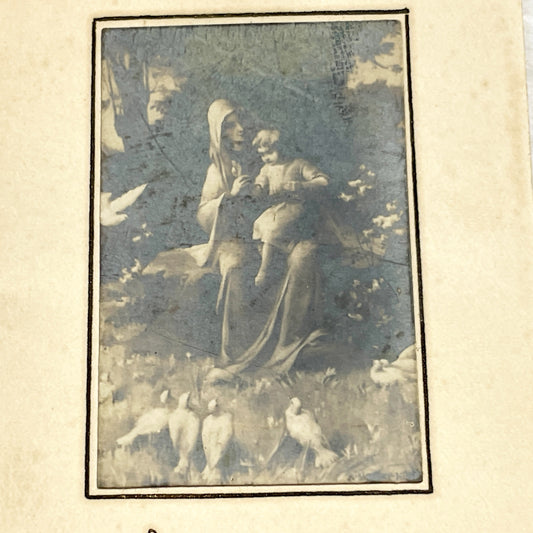 1900s - Vintage Devotional Card - Madonna and Child with Doves - Religious Image with Calligraphy Quote from St. Francis de Sales