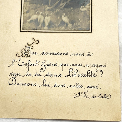 1900s - Vintage Devotional Card - Madonna and Child with Doves - Religious Image with Calligraphy Quote from St. Francis de Sales