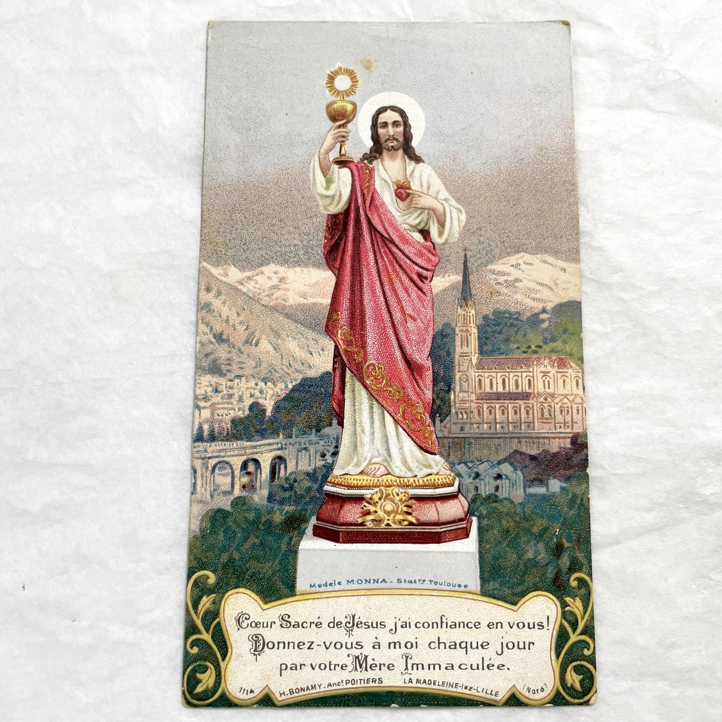 1900s - Antique French Sacred Heart Jesus Prayer Card - Religious Devotion - Vintage Catholic Holy Card - Spiritual Artifact