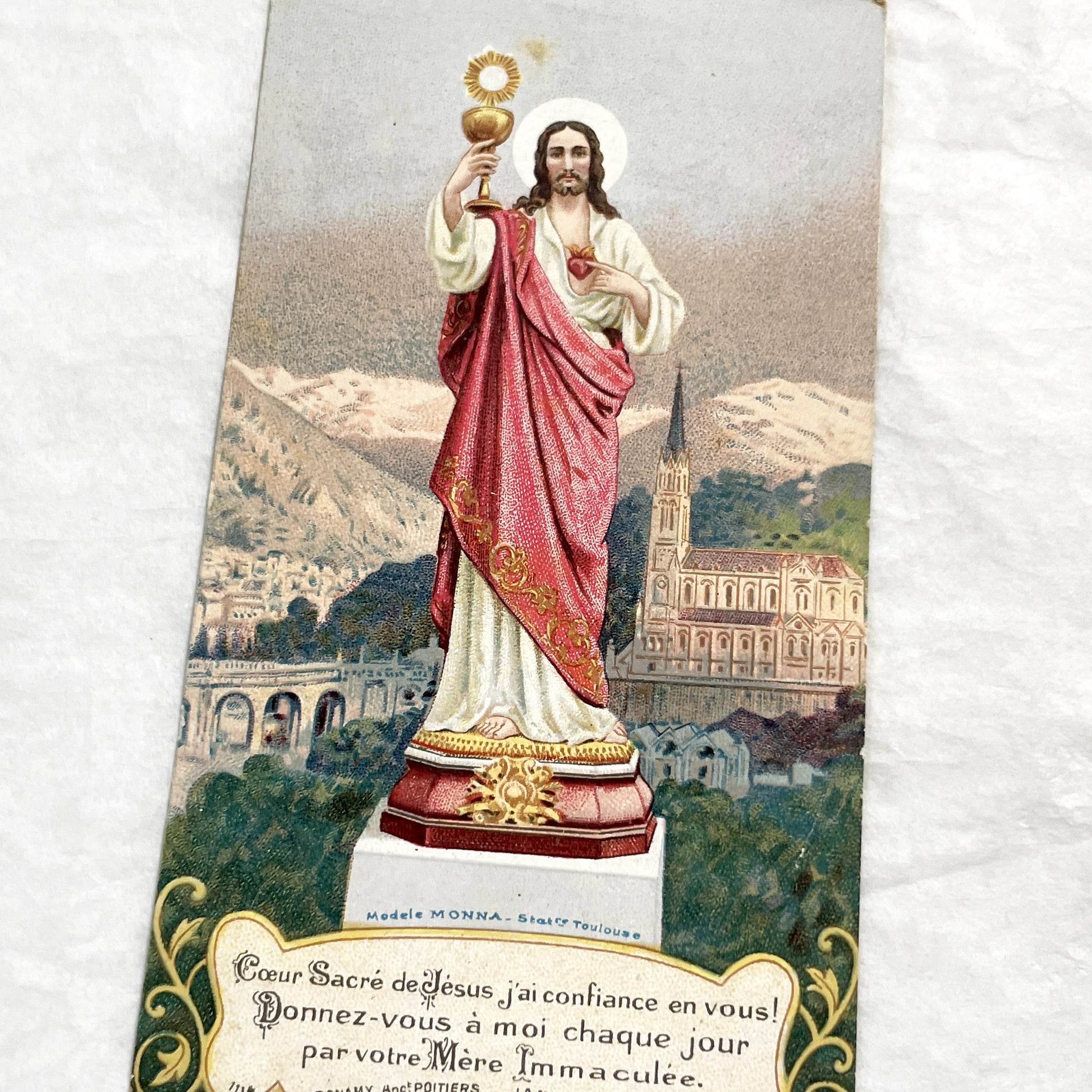 1900s - Antique French Sacred Heart Jesus Prayer Card - Religious Devotion - Vintage Catholic Holy Card - Spiritual Artifact