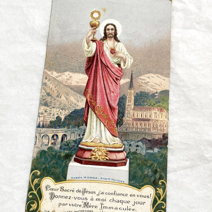 1900s - Antique French Sacred Heart Jesus Prayer Card - Religious Devotion - Vintage Catholic Holy Card - Spiritual Artifact