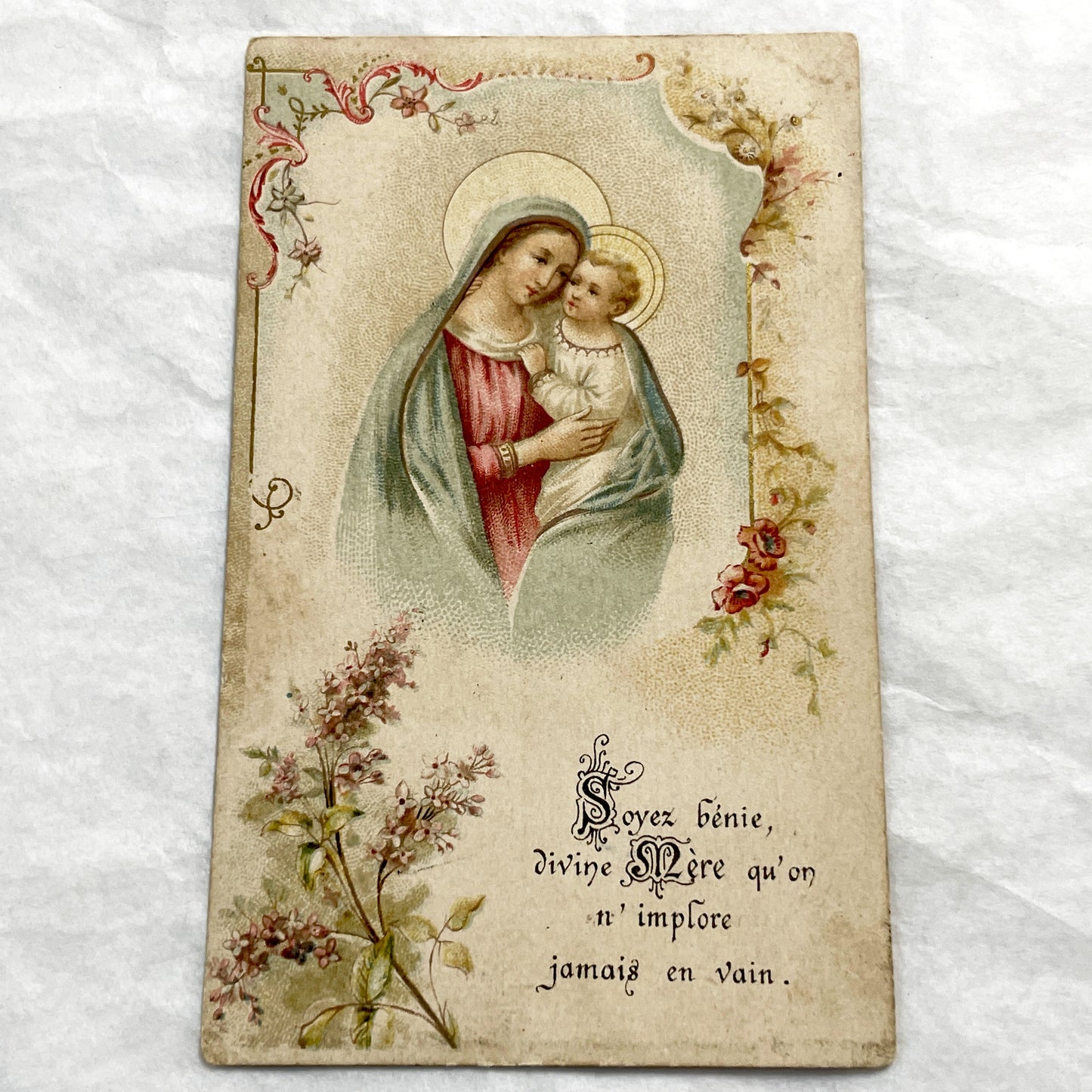 1900s - Vintage Religious Holy Card Virgin Mary Jesus Child - Antique French Prayer Card - Catholic Devotion Art Collectible Ephemera