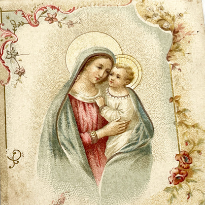 1900s - Vintage Religious Holy Card Virgin Mary Jesus Child - Antique French Prayer Card - Catholic Devotion Art Collectible Ephemera
