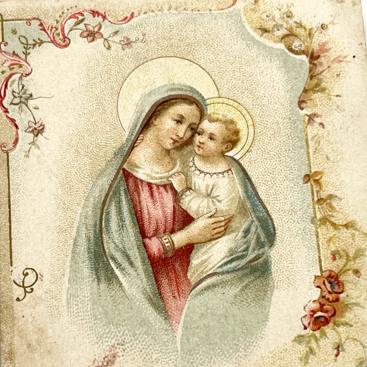 1900s - Vintage Religious Holy Card Virgin Mary Jesus Child - Antique French Prayer Card - Catholic Devotion Art Collectible Ephemera