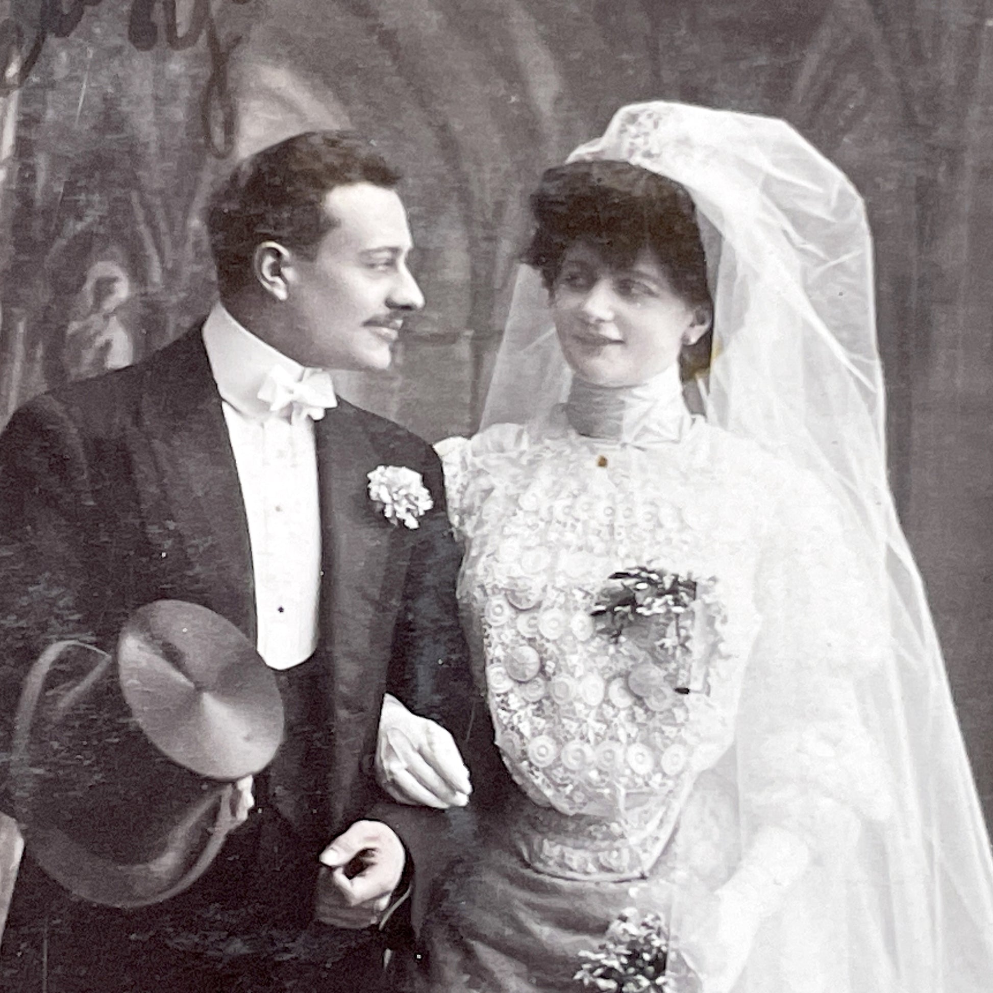 1900s - Antique French Wedding Photographic Postcard - Early 20th Century Nuptial Portrait - Arjalew Photo - Vintage Romance Document