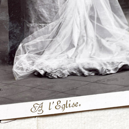 1900s - Antique French Wedding Photographic Postcard - Early 20th Century Nuptial Portrait - Arjalew Photo - Vintage Romance Document