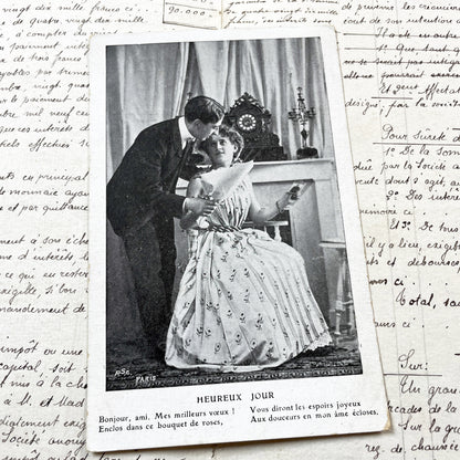 1900s - French Postcard - Romantic Belle Époque Couple - Antique Love Photo - Old Ephemera - Nostalgic Paper Art Collection