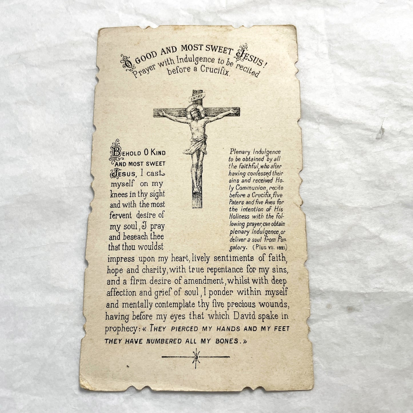 Late 19th - Antique Religious Holy Card in English - Jesus On Cross With Mary Magdalene - Prayer For Indulgence - Turgis Paris Chromo