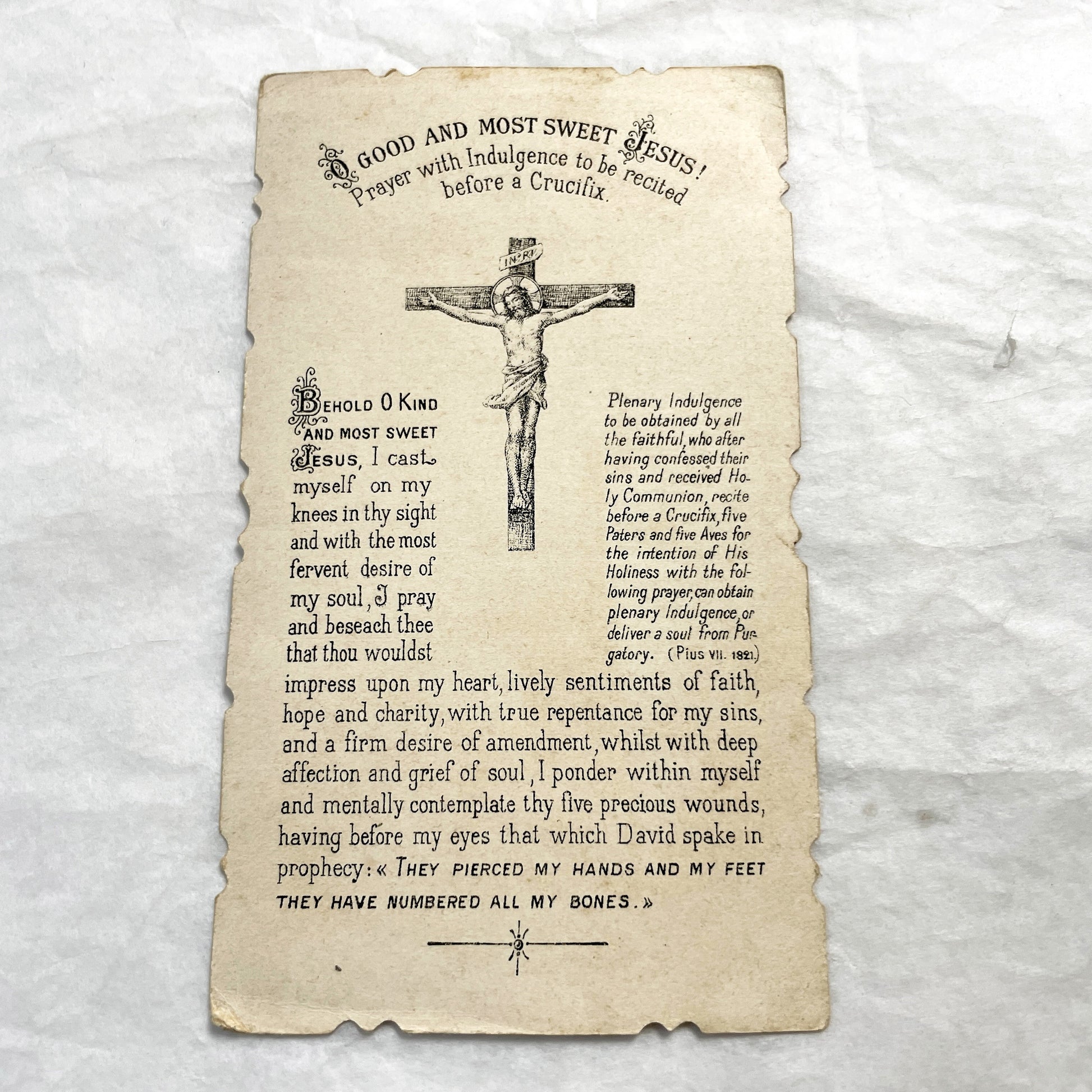 Late 19th - Antique Religious Holy Card in English - Jesus On Cross With Mary Magdalene - Prayer For Indulgence - Turgis Paris Chromo