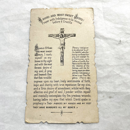 Late 19th - Antique Religious Holy Card in English - Jesus On Cross With Mary Magdalene - Prayer For Indulgence - Turgis Paris Chromo