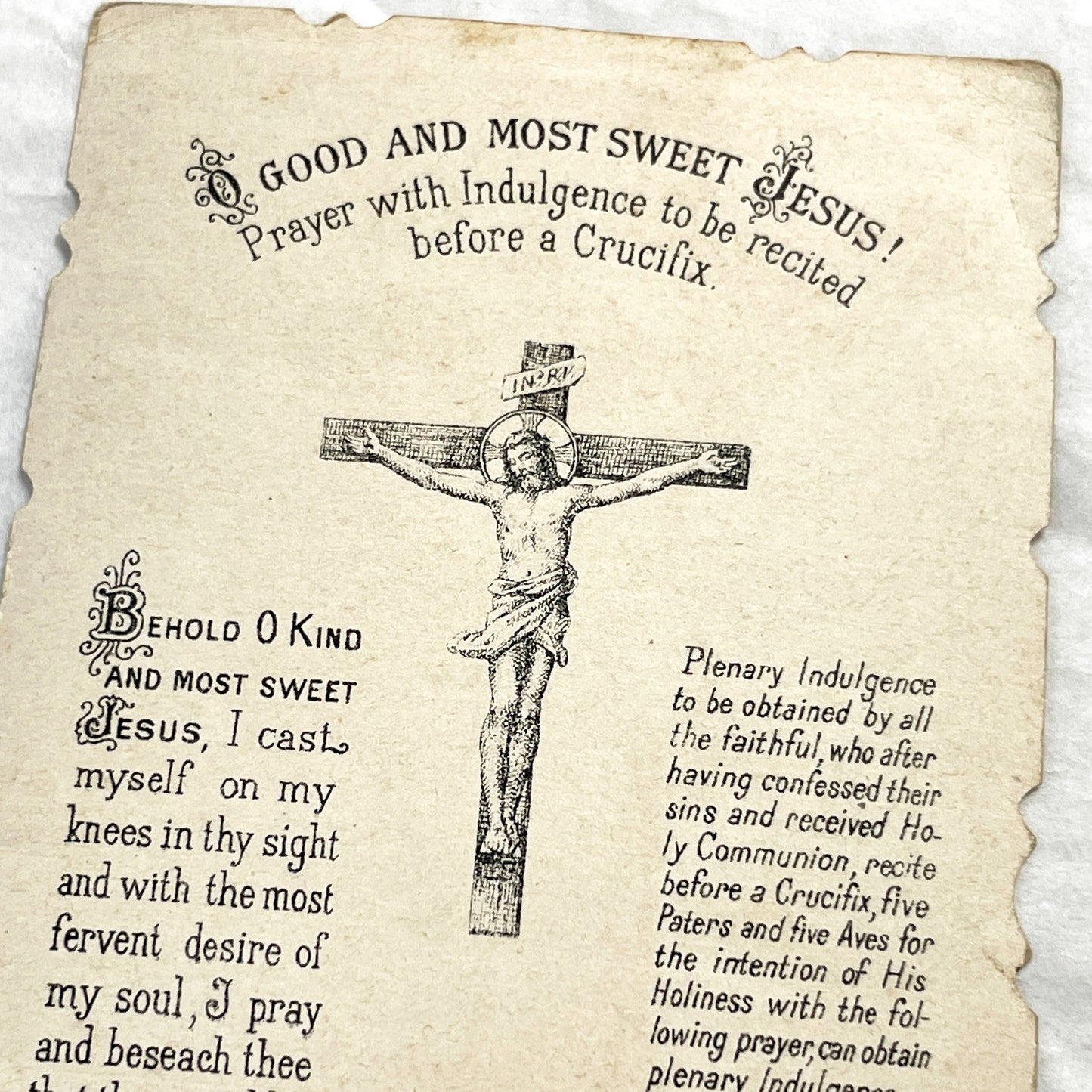 Late 19th - Antique Religious Holy Card in English - Jesus On Cross With Mary Magdalene - Prayer For Indulgence - Turgis Paris Chromo