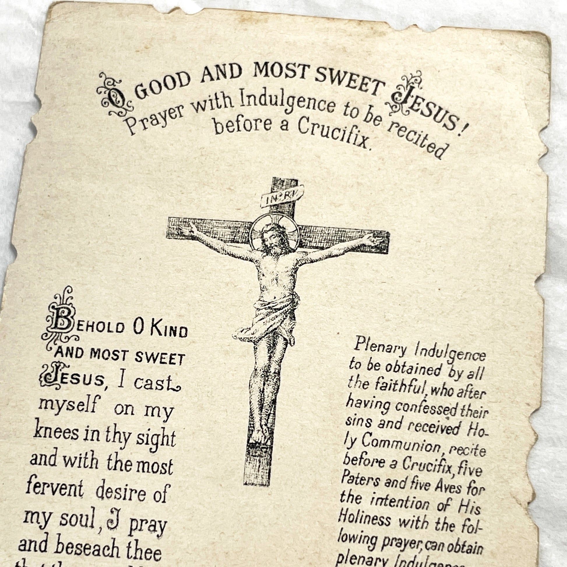 Late 19th - Antique Religious Holy Card in English - Jesus On Cross With Mary Magdalene - Prayer For Indulgence - Turgis Paris Chromo