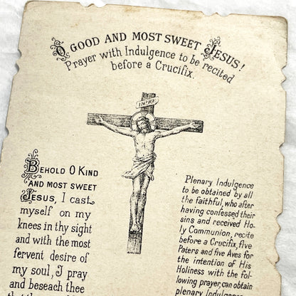 Late 19th - Antique Religious Holy Card in English - Jesus On Cross With Mary Magdalene - Prayer For Indulgence - Turgis Paris Chromo