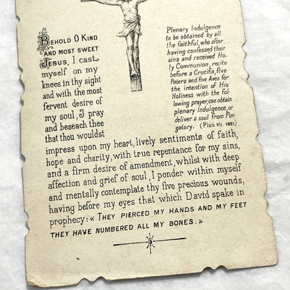 Late 19th - Antique Religious Holy Card in English - Jesus On Cross With Mary Magdalene - Prayer For Indulgence - Turgis Paris Chromo