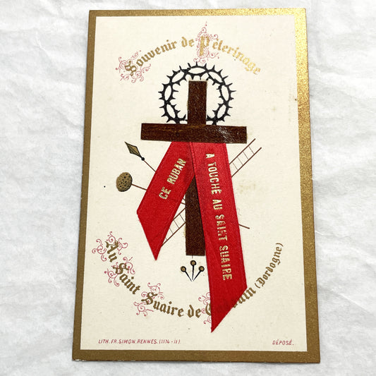 Late 19th - Religious Pilgrimage Souvenir Card - Holy Shroud of Cadouin Relic Card - Antique Catholic Memorabilia - France