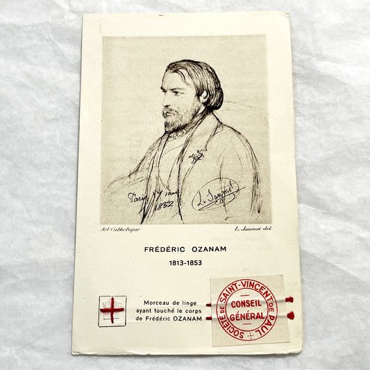 1910s - Frédéric Ozanam Relic Prayer Card - Society of Saint Vincent de Paul - Catholic Memorabilia - Vintage French Religious Item