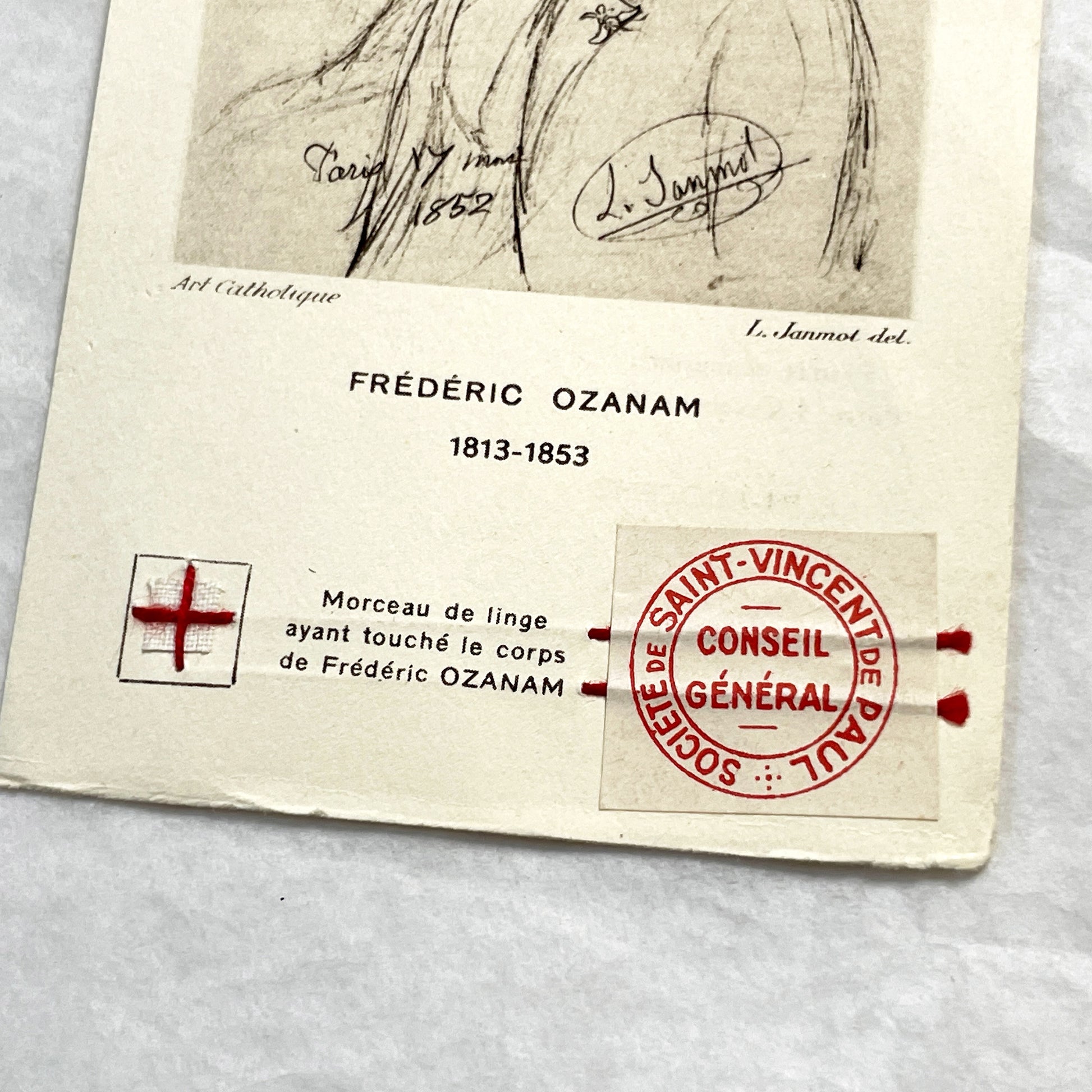 1910s - Frédéric Ozanam Relic Prayer Card - Society of Saint Vincent de Paul - Catholic Memorabilia - Vintage French Religious Item