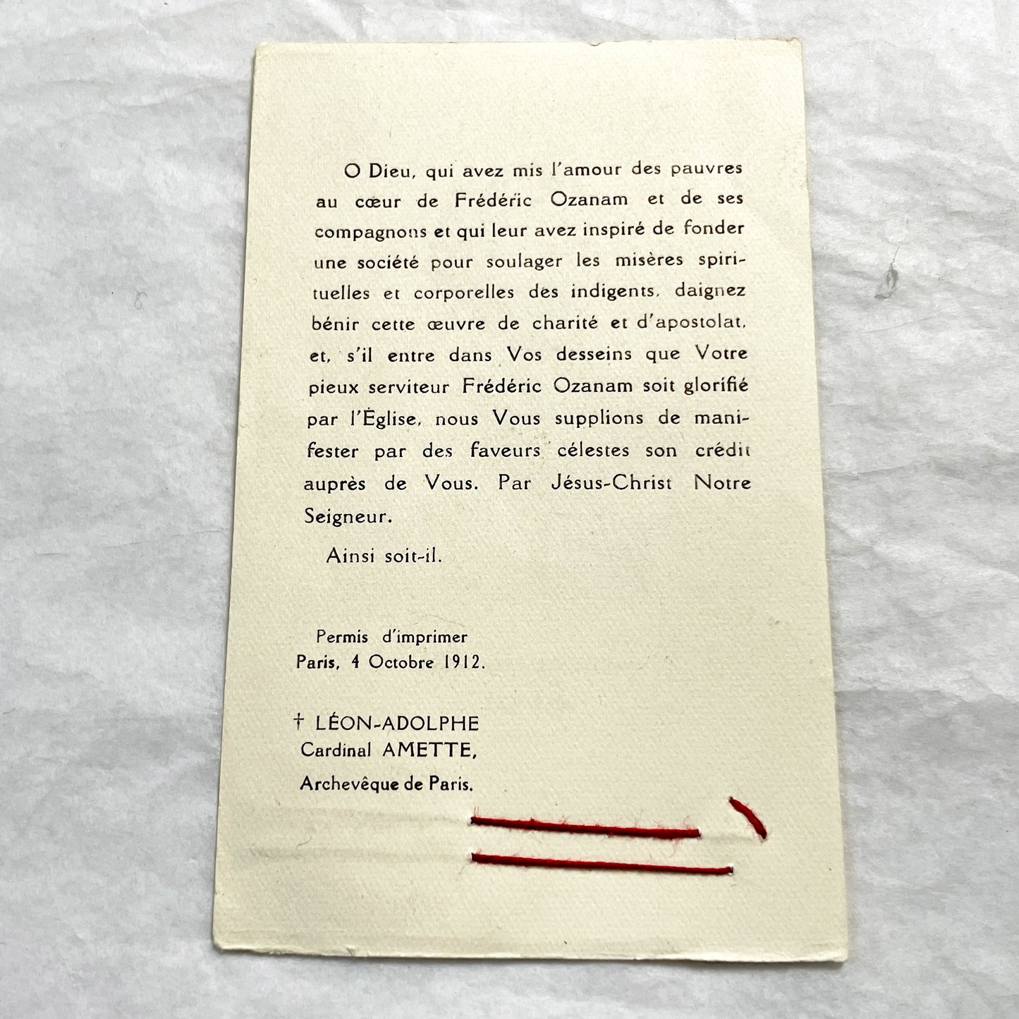 1910s - Frédéric Ozanam Relic Prayer Card - Society of Saint Vincent de Paul - Catholic Memorabilia - Vintage French Religious Item