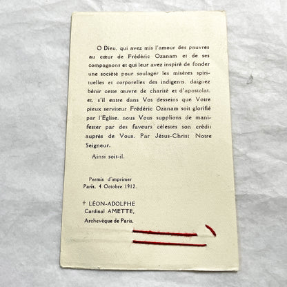 1910s - Frédéric Ozanam Relic Prayer Card - Society of Saint Vincent de Paul - Catholic Memorabilia - Vintage French Religious Item