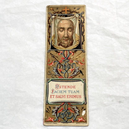 Late 19th - Antique Holy Face Prayer Card - Religious Bookmark with Latin Inscription - Devotional Art from Paris, France