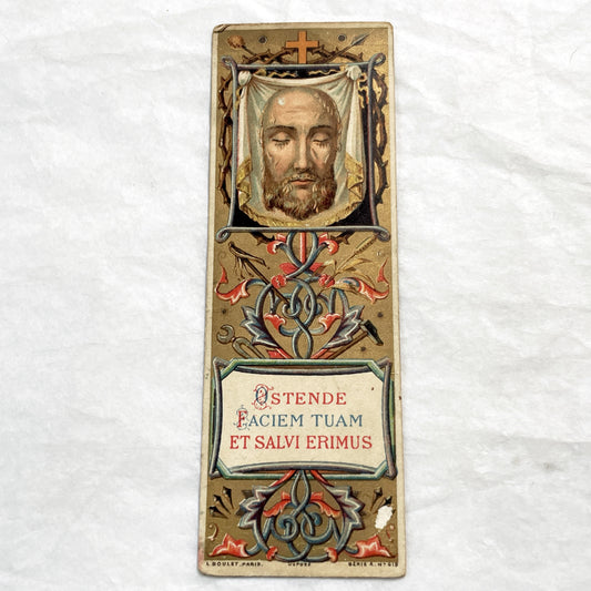 Late 19th - Antique Holy Face Prayer Card - Religious Bookmark with Latin Inscription - Devotional Art from Paris, France