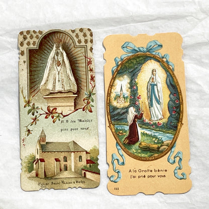 1900s - Vintage French Religious Holy Prayer Cards - Our Lady of Lourdes and Notre-Dame des Malades - Catholic Devotional Ephemera