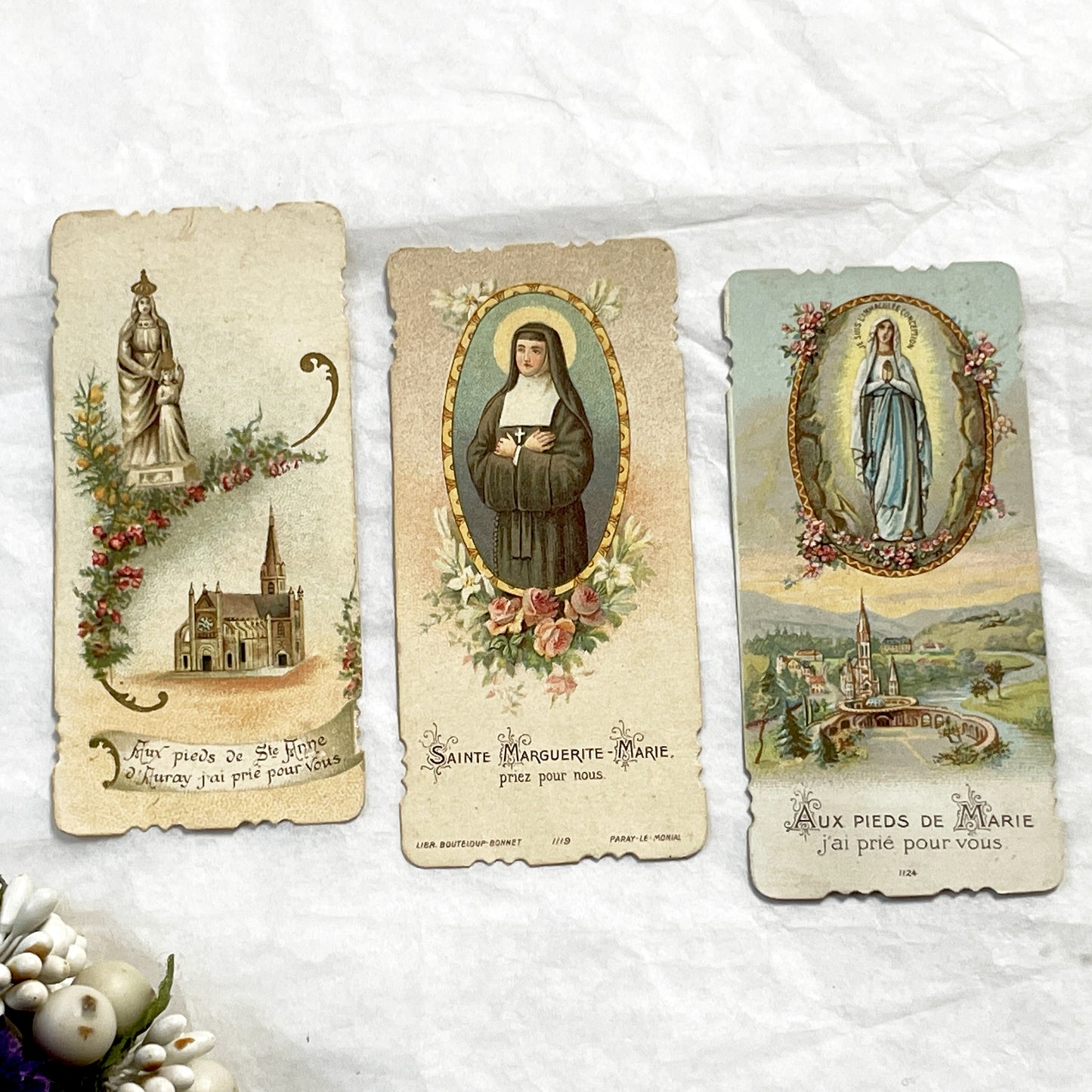 1900s - 3 Vintage French Catholic Prayer Cards - Holy Pictures with Saints and Virgin Mary - Devotional Religious Ephemera - Sacred Art