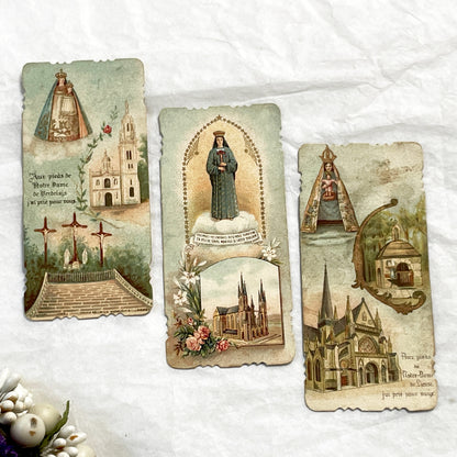 1910s - 3 Vintage French Religious Holy Cards - Our Lady of Verdelais, Montligeon, Liesse - Pope Pius X Prayer - Catholic Ephemera